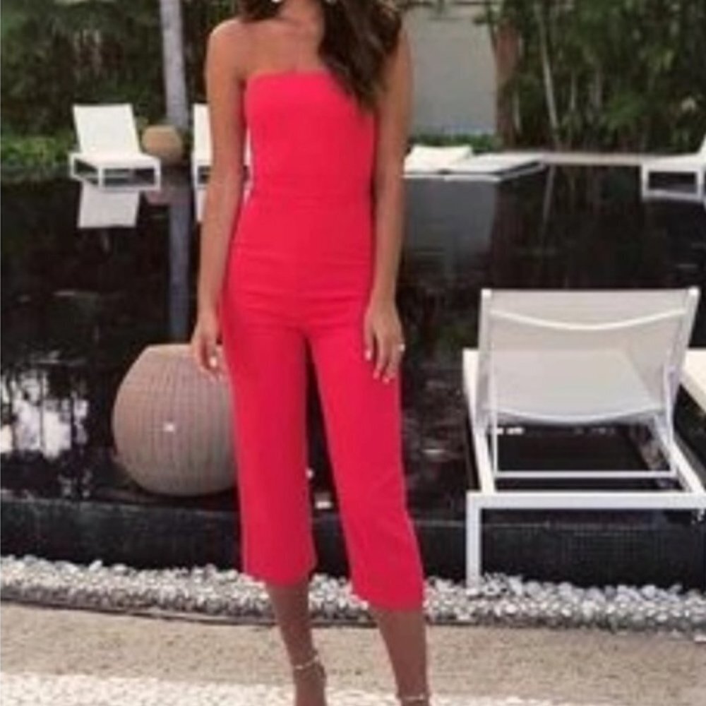 Kookai Strapless Oyster Jumpsuit Coral Red Size 34/US XS